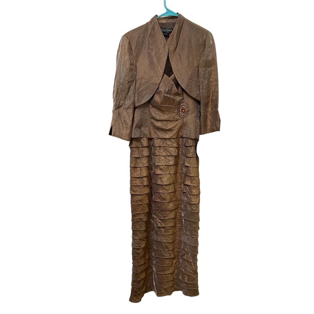 New Jessica‎ Howard Two Piece Formal Maxi Dress Sz 10 Copper Ruffles Beading